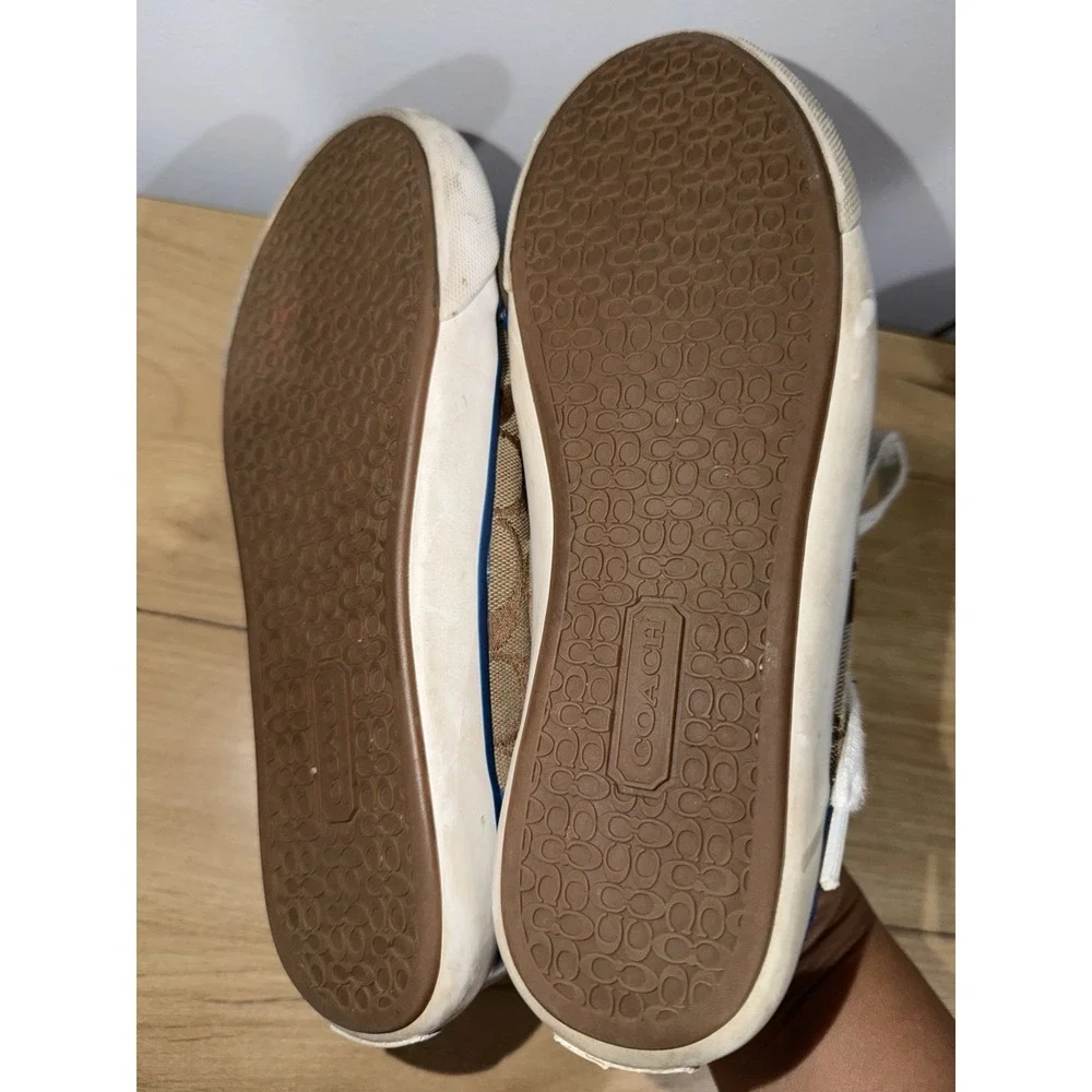 COACH Barrett Signature Canvas Sneakers Women's Size 7.5 Brown Khaki Blue L